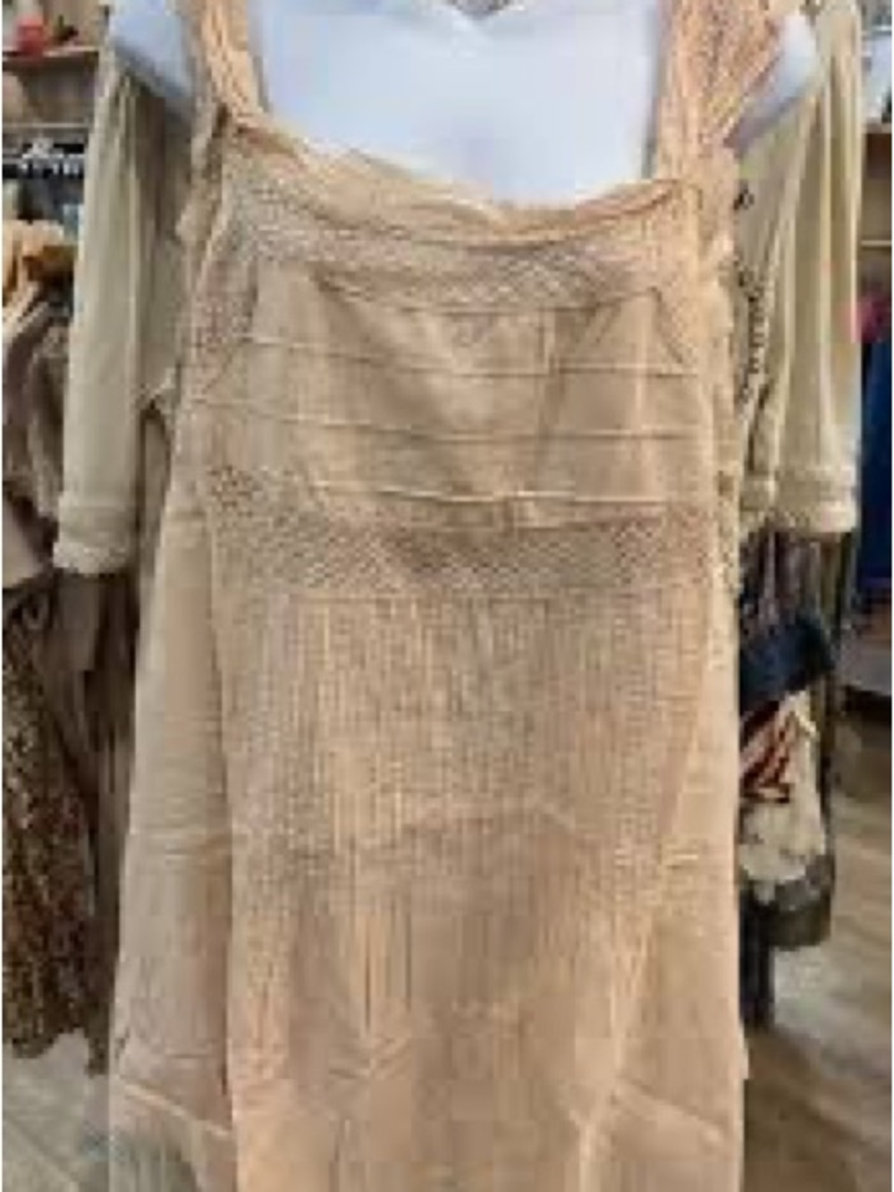 NWT A Rare Bird Distressed Tunic Top Mini Dress Crochet & Eyelet Detail one size
